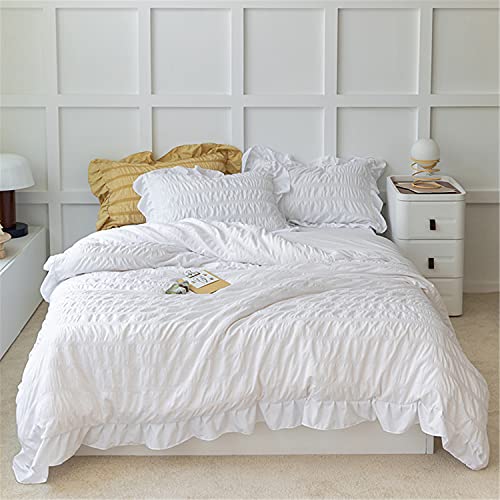 Queen Seersucker Duvet Cover Set - 3 Piece Ruffled Bedding