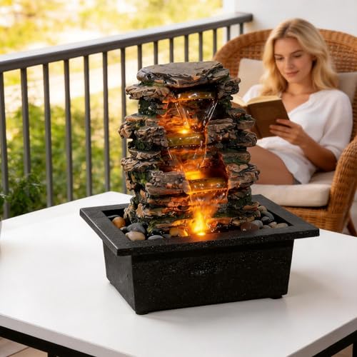 Indoor Tabletop Water Fountain with Automatic Pump & River Rocks