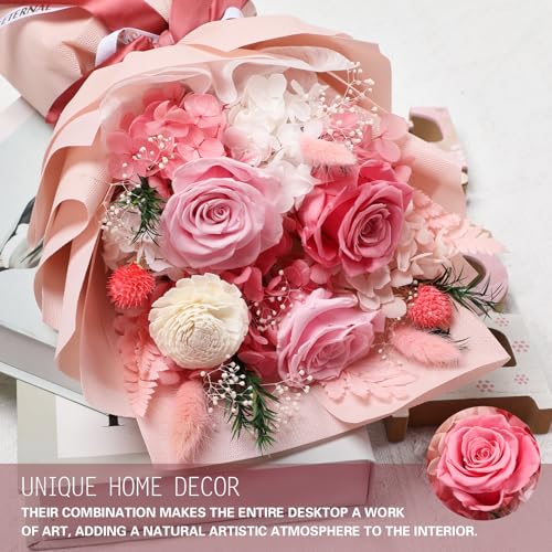 Preserved Pink Rose Bouquet with I Love You Necklace Gift Set