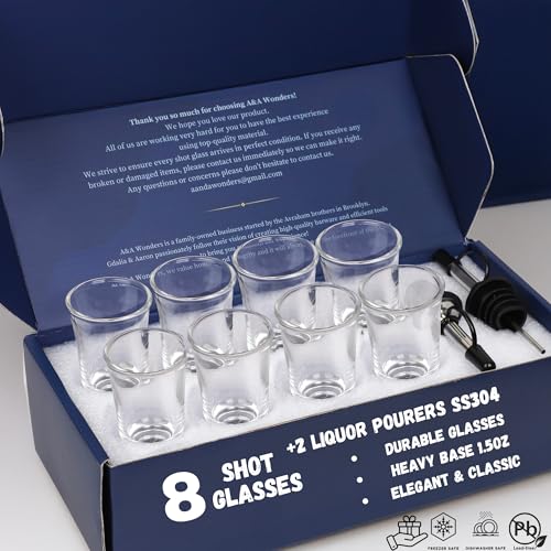 A&A Wonders 12-Piece Heavy Base Shot Glass Set with Coasters & Pourers
