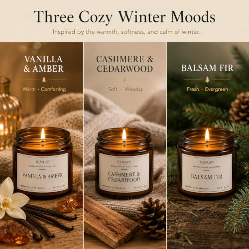 YINUO Winter Woods Scented Candle Gift Set - Forest Green 9 Pack, 3.5oz Amber Jars