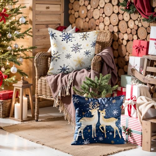 Navy Blue Christmas Throw Pillow Covers Set of 4 18x18 | Velvet Home Decor Pillowcases