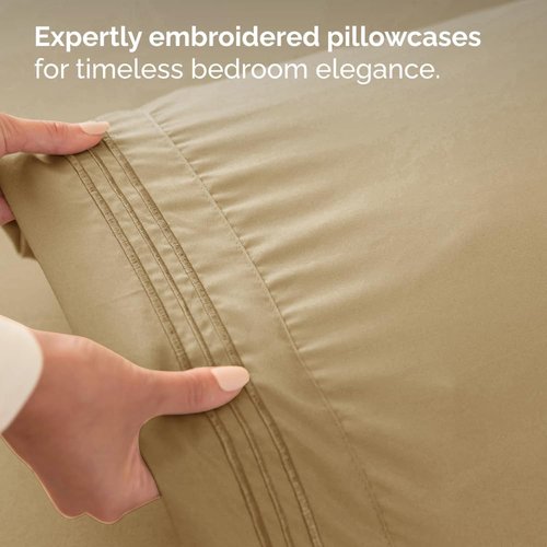 Cal King Size Sheet Set by Hotel Luxury | Comfy, Breathable & Cooling - Ultra-Soft, Wrinkle-Free - Beige