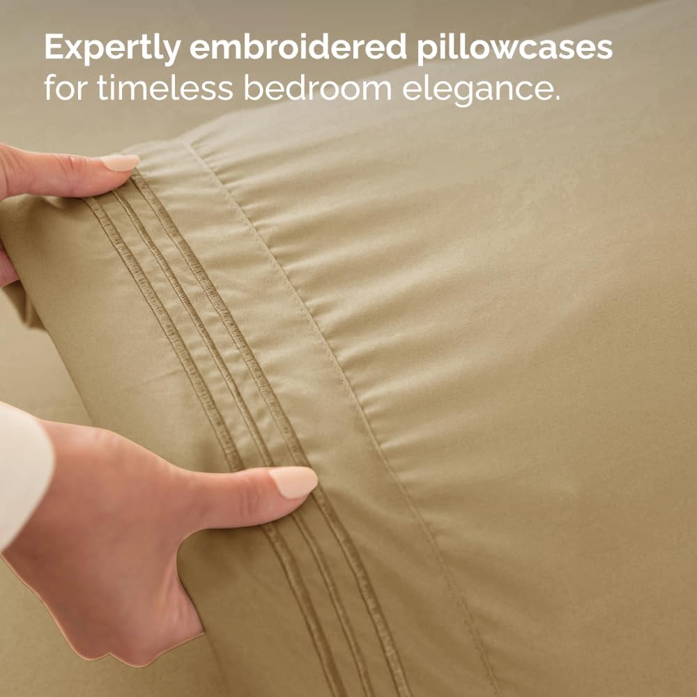 Skiennix Twin XL Sheet Set - Comfy Cooling Bed Sheets with Deep Pockets - Ultra-Soft & Wrinkle-Free - Beige