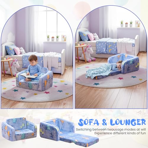 2-in-1 Foldable Toddler Couch and Floor Bed, Glow-in-the-Dark Foam Sofa