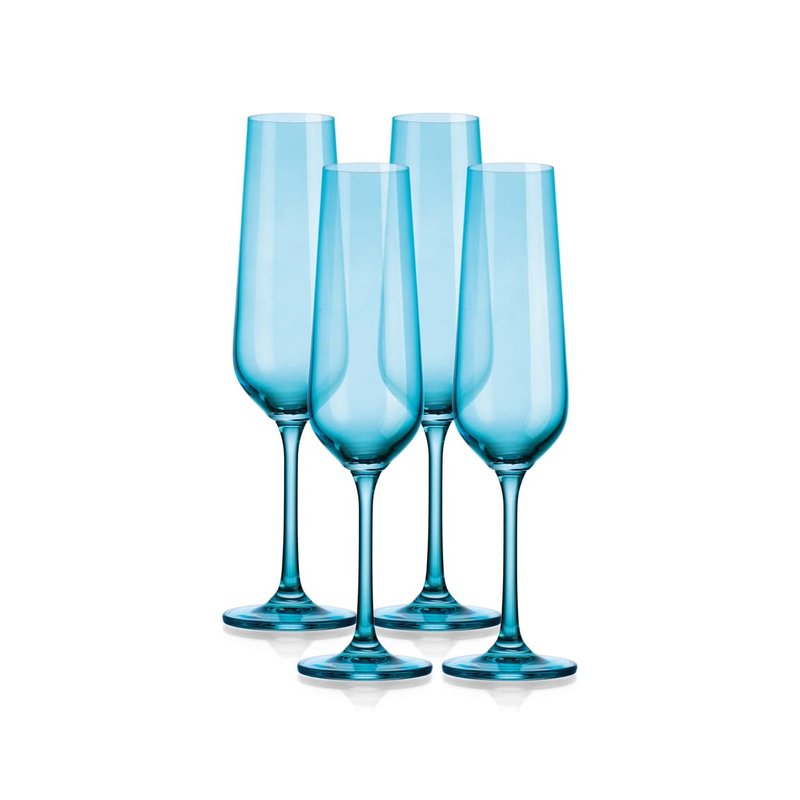 Godinger Champagne Glasses, Stemmed Champagne Flutes, Champagne Glass Set, Blue, 7oz, Set of 4 - Made in Europe