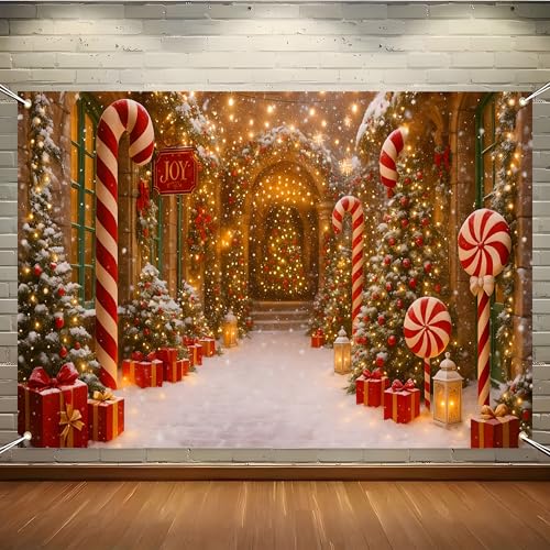 KKYEJLQYI Candy Street Christmas Banner 71x41 Inches Holiday Wall Decor