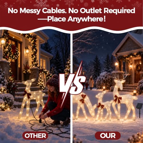 Light Up Reindeer Family Set with Remote, 8 Modes, Waterproof Christmas Decor