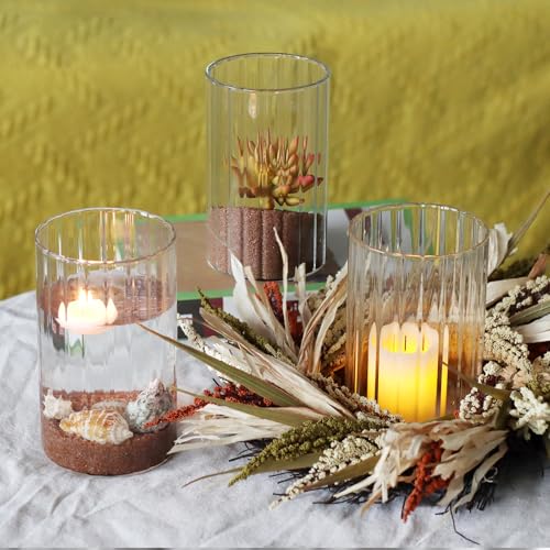 12-Pack Clear Ribbed Glass Cylinder Vases (6 Inch) for Table Centerpieces