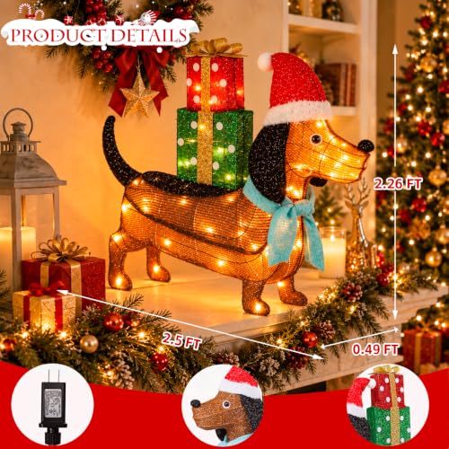 Lighted Christmas Dachshund Holiday Display 2.5ft x 2.3ft Outdoor Indoor Decor