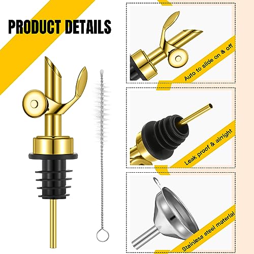 Tioncy 4 Pcs Gold Olive Oil Dispenser Spouts with Funnel & Brush Kitchen Set