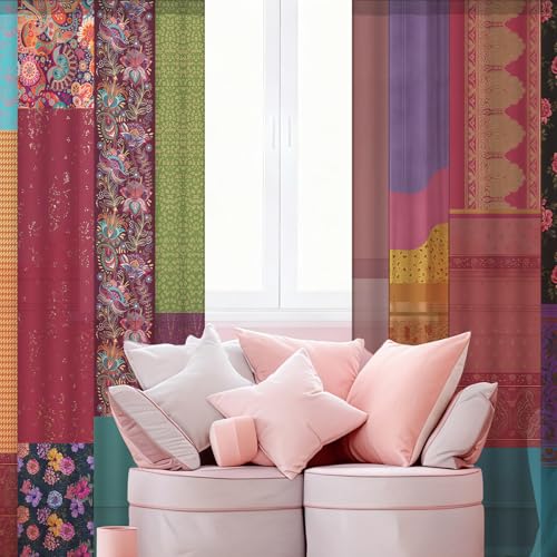Multicolor Indian Silk Blend Sari Curtains - 2 Panels 84x42 Inches