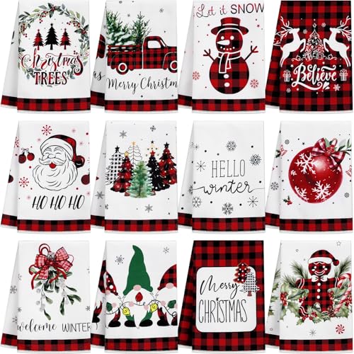 12 Pcs Christmas Kitchen Towels Set 16x24 Inch - Christmas Style (FuWeave)