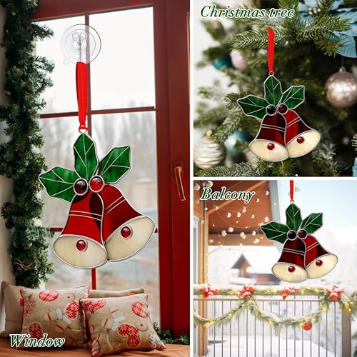 Hand Painted Red Bell Stained Glass Sun Catcher Ornament
