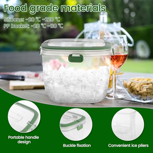 Abizarch Green Hand Ice Bucket 5L with Lid & Tongs - Portable Wine & Drink Cooler