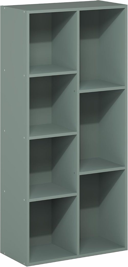 Furinno LUDER 7-Cube Bookshelf - Easy Assembly Open Shelves for Living Room & Home Office | Sage Green