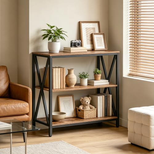31.5-Inch Industrial 3-Tier Console Table, Narrow Rustic Entryway Sofa Table