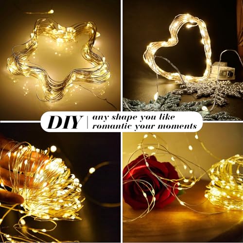 ZGWJ 50 Pack Battery-Operated Fairy Lights 7ft Silver Wire Warm White 3 Modes