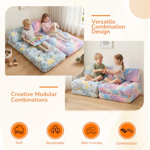 3-in-1 Fold-Out Kids Foam Chair - Glow-in-the-Dark Rainbow Unicorn