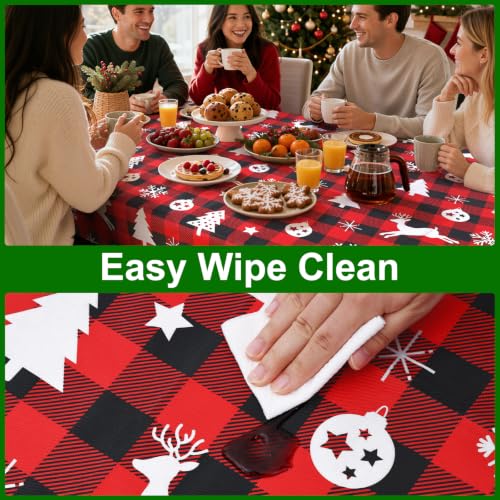Smiry 60x120 inch Christmas Table Cloth with Flannel Backing - Reindeer/Tree/Snowflake Pattern, Waterproof Vinyl