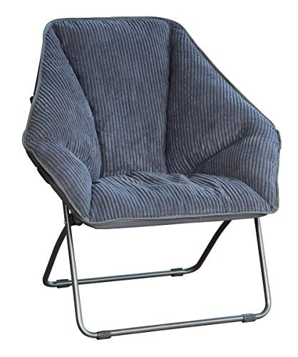 Folding Hexagon Corduroy Saucer Chair, Gray Padded Lounge Chair