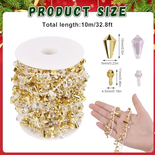 LOMIMOS 33FT Gold Crystal Beads Garland for Christmas Tree & Holiday Decor