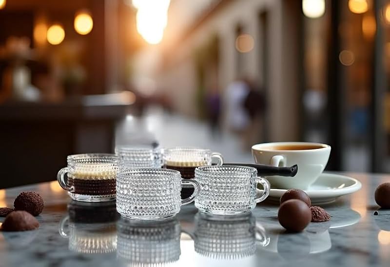 Glaver's Set of 6 Thick Glass Espresso Cups with Handles, 3 oz Demitasse Coffee Mugs