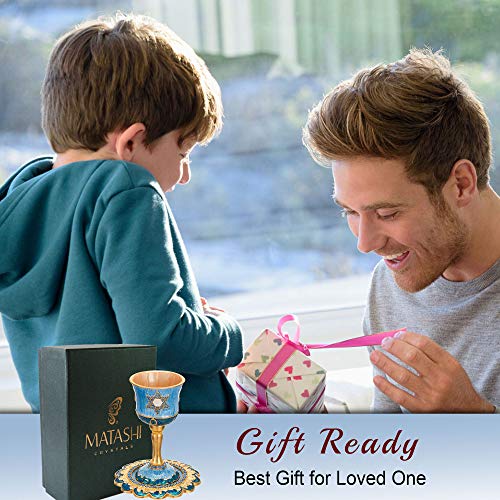 Enamel Kiddush Cup Set with Tray - 5-Inch Star of David Goblet