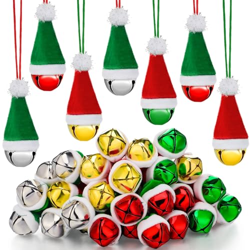 36 Pack Christmas Santa Hat Jingle Bell Necklaces Holiday Decorations