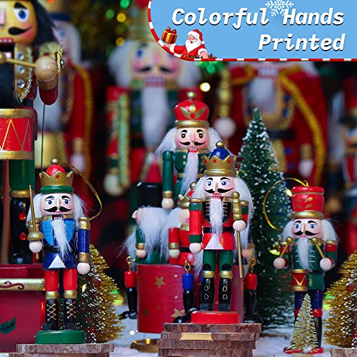 Wooden Christmas Nutcracker Ornaments Set of 6 - 5-Inch Xmas Tree Decor