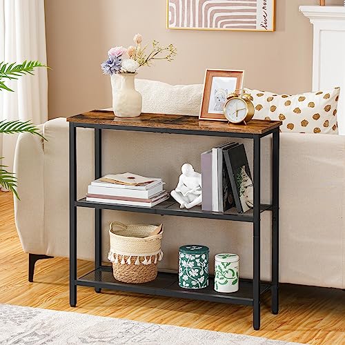 3-Tier Narrow Console Table, Rustic Brown Entryway Sofa Table with Shelves