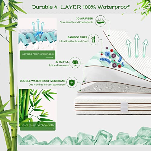 Waterproof California King Mattress Protector - Cooling Rayon Bamboo Cover
