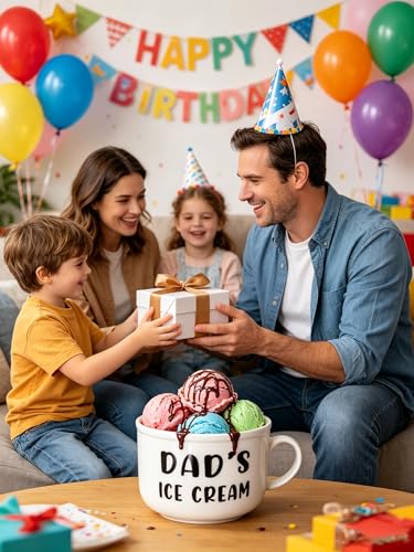 Dad Ice Cream Bowl Set with Engraved Spoon – Ceramic Bowl & Stainless Steel Ice Cream Shovel Gift