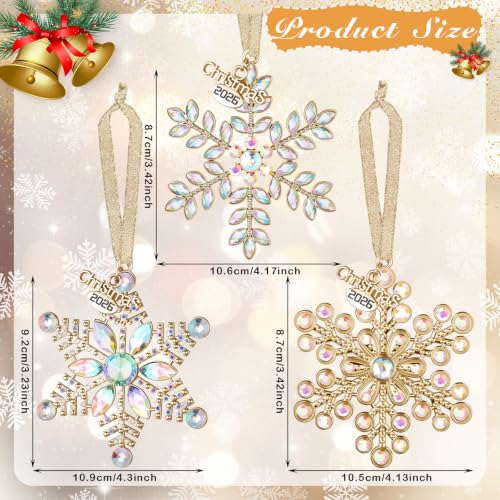 Bucherry 3 pcs Gold Iridescent Christmas Snowflake Ornaments Metal Tree Decor