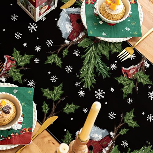 OTOSTAR Snowman Black Christmas Table Runner 13x36 Inch Holiday Decor