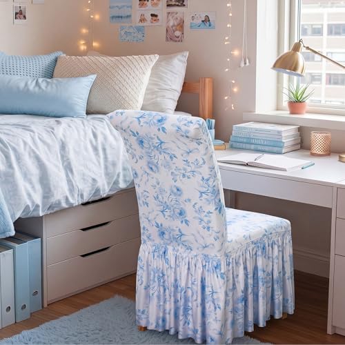 Blue Bow Dorm Chair Cover - Washable Floral Protector for College Room