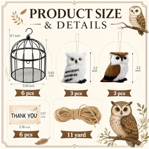 12 Pack Halloween Wizard Owl Mini Figurines with Black Cage - 6 owls + 6 cages