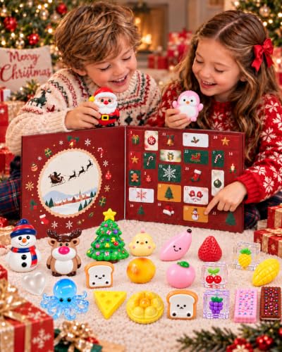 Christmas Countdown Advent Calendar 2026 with 24 Squishy Toys - Holiday Kids Gift