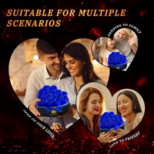 Heart Shaped Preserved Rose Gift Box - 16 Real Long-Lasting Blue Roses