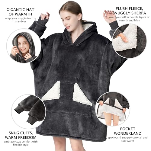 Oversized Sherpa Fleece Wearable Blanket Hoodie with Large Pocket