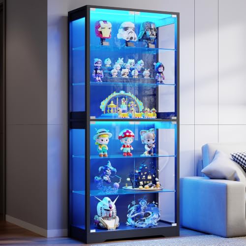 71" Tall Glass Display Cabinet with 3-Color LED Lights & Motion Sensor