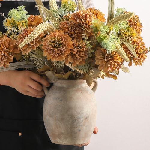 Rustic Farmhouse Ceramic Flower Vase - 7.6 Inch Whitewashed Terracotta Decor