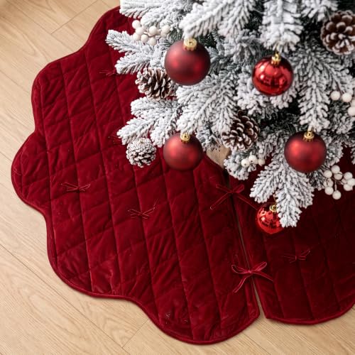 Junkin 48-Inch Quilted Christmas Tree Skirt - Red, Reversible Rust/Red