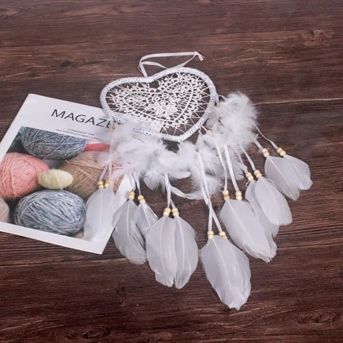 Heart-Shaped LED Dream Catcher Wall Hanging with Feathers and Lights