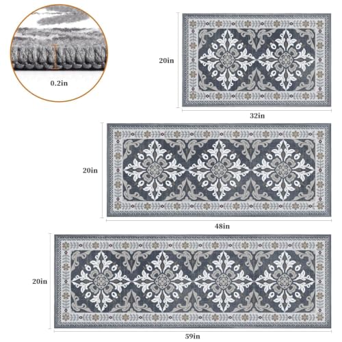 3-Piece Kitchen Rug Set, Non-Slip Washable Floor Mats for Kitchen & Home