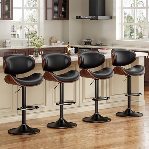Adjustable Swivel Bar Stools Set of 2, PU Leather Counter Height Chairs