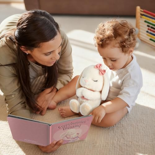 Baby Girl Baptism Gift Set - Musical Praying Bunny Plush & Blessing Book