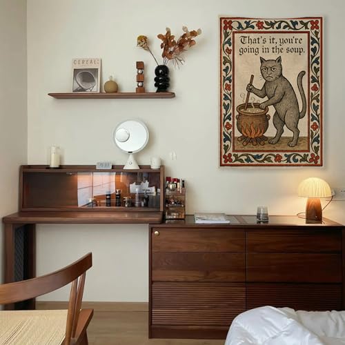 Weird Medieval Cat Tapestry - Vintage Aesthetic Wall Hanging (40 x 60")