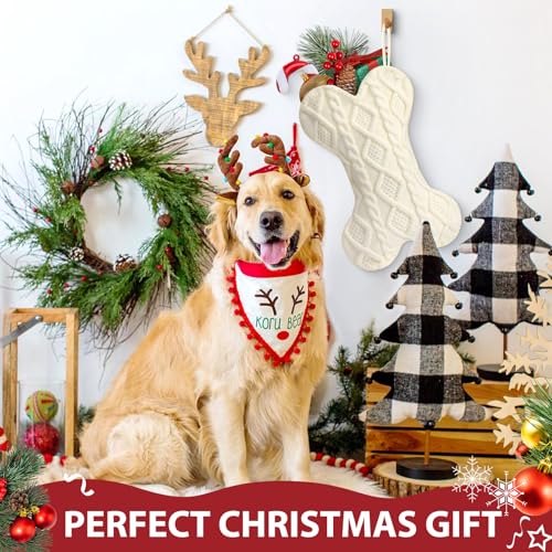Hommtina Bone-Shaped Christmas Dog Stocking - White Knit Holiday Pet Decor