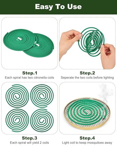 Citronella Incense Coils for Outdoor Use, 20-Count with Metal Stand